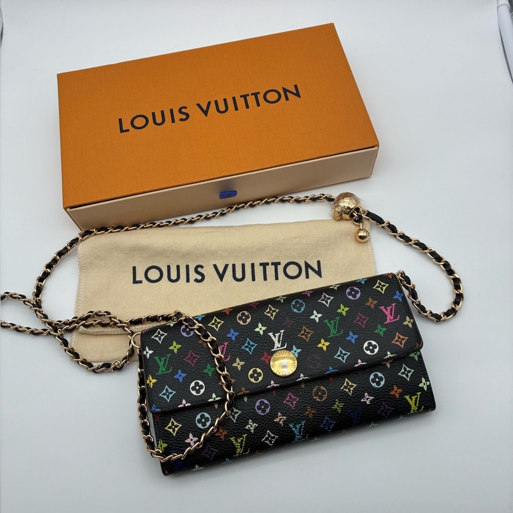 LOUIS VUITTON BLACK MURAKAMI NOIR MULTI COLOR SARAH WALLET LIMITED EDITION - Picture 6 of 14